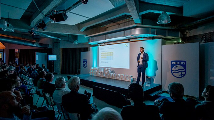 Start-up innovators participating in Philips Healthworks Breakthrough Day watch a presentation
