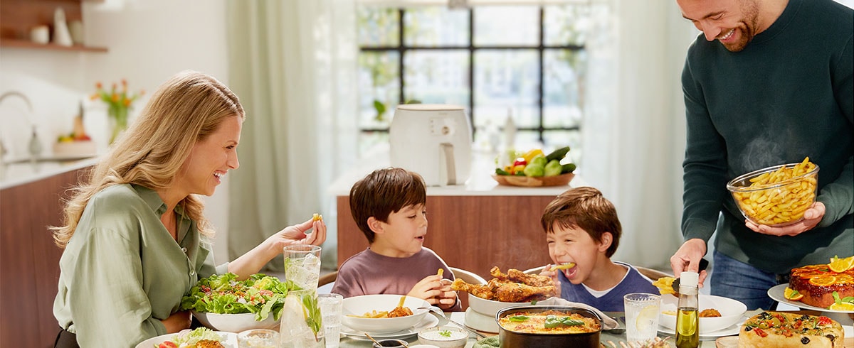 Family enjoying fries