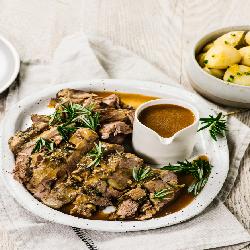 Slow-cooked lamb with lemony potato salad