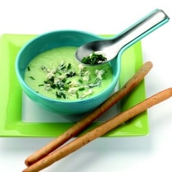 Chilled spring onion soup with blue cheese